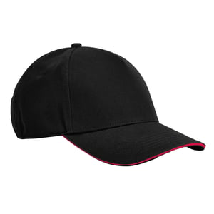 Beechfield EarthAware Classic 5 Panel Organic Cotton Sandwich Peak Baseball Cap (Zwart/Klassiek Rood)