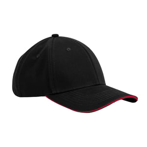 Beechfield EarthAware 6 Paneel Organic Cotton Sandwich Peak Cap (Zwart/Klassiek Rood)