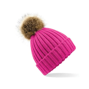 Beechfield Gebreide muts van imitatiebont (Fuchsia)