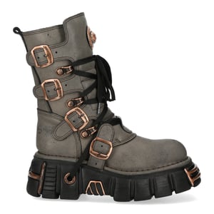 New Rock grijze/bruine leren gothic bikerlaarzen tot halverwege de kuit - M-373XL-C119