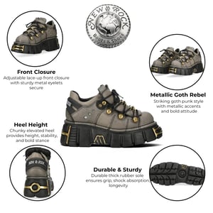 New Rock bruin-grijze leren gotische platform enkellaarsjes - M-120N-C119