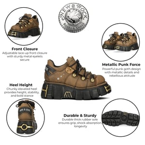 New Rock bruine leren gotische platform enkellaarsjes - M-120N-C120