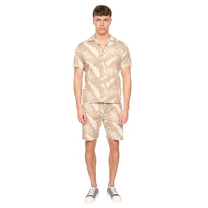 Duck and Cover Heren Hopkinton Tropische Bladeren Ademend Shirt en Shorts Set (Licht Steen)