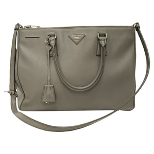 Prada Medium Galleria Double Zip Tote Bag in Grijze Saffiano Leren