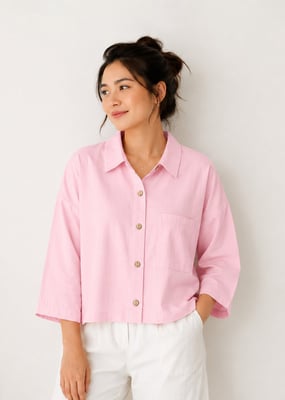Roze katoenen cropped overhemd met knopen