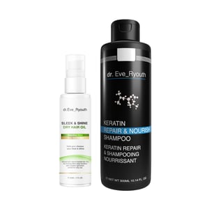 Keratine Herstel & Voeding Shampoo 300 ml + SLEEK & SHINE DROGE HAAROLIE 60ML