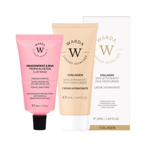 HUIDVERTILLER BOOST COLLAGEEN MOISTURISER 50ml + DRAGONFRUIT & BHA TROPISCHE DETOX KLEIMASKER 50ml