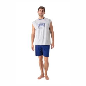 Heren Zomer Korte Mouwloze Pyjama met Brede Armsgaten MU19
