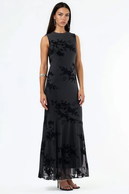 Bloemrijke Flocked Print Tulle Maxi Jurk