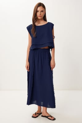 Katoenen Mouwloze Blouse en Wijde Rok Set