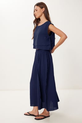 Katoenen Mouwloze Blouse en Wijde Rok Set