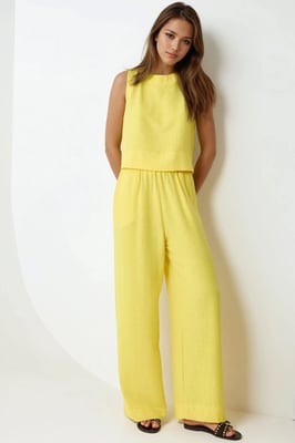 Linnen Voel Blouse & Elastische Taille Broek Tweedelige Coördinatie Set