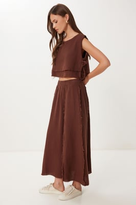 Katoenen Mouwloze Blouse en Wijde Rok Set