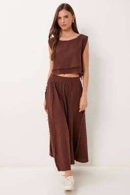 Katoenen Mouwloze Blouse en Wijde Rok Set