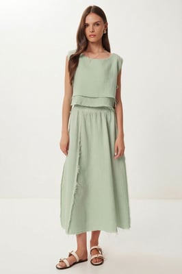 Katoenen Mouwloze Blouse en Wijde Rok Set