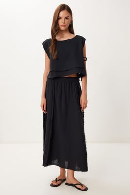 Katoenen Mouwloze Blouse en Wijde Rok Set