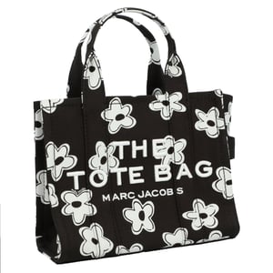 Marc Jacobs zwarte handtas "The Small Tote Bag" met bloemenprint en geborduurd logo, gemaakt van katoen, voor dames.