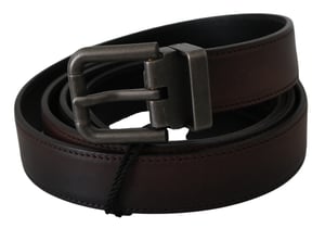 Dolce & Gabbana Effen Bruin Leren Grijze Gesp Riem