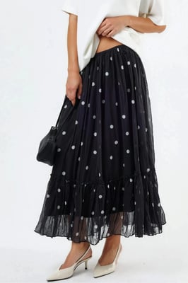 Hoge Taille Polkadot Maxi Rok met Rimpels