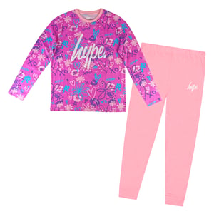 Meisjes 100% Katoenen Scribble Roze Pyjama Set Lange Mouwen Nachtkleding