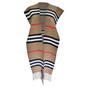 Burberry Icon Stripe Patroon Sjaal in Beige Merino Wol