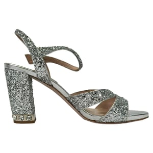 Miu Miu Kristalversierde Leren Sandalen in Zilveren Glitters