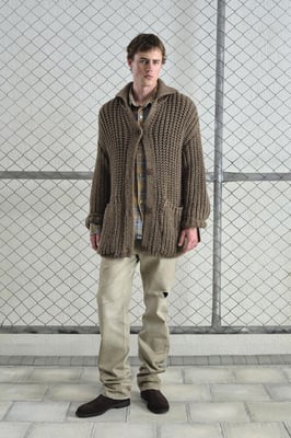 Oversized Geribbelde Breisels Cardigan met Hoge Hals en Zakken