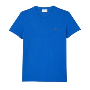 Lacoste Heren Pima Logo Lichtgewicht V Hals T-shirt (Blauw)