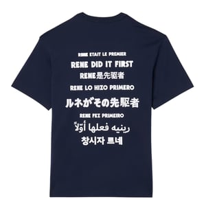 Lacoste Heren Rene Did It First Rugbedrukking Katoen Regular T-Shirt (Marineblauw)