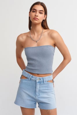 Hoge Taille Katoenen Denim Mom Shorts Met Uitsnijdetail