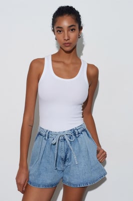 Hoge Taille Wijd Been Katoenen Denim Shorts