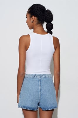 Hoge Taille Wijd Been Katoenen Denim Shorts