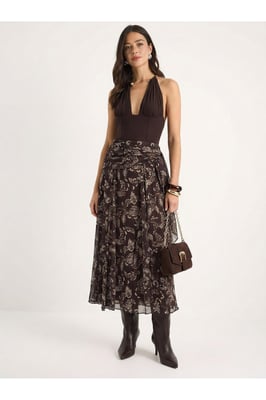 Etnische Print Chiffon Blouse en Midi Rok Set