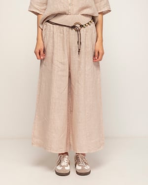 Wijde linnen pantalon met elastische taille en zakken