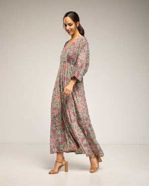 Maxi-jurk met print, V-hals en elastische taille