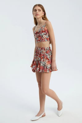 Bloemen Hoge Taille Elastische Taille Ruches Short