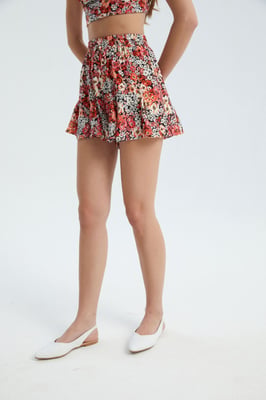 Bloemen Hoge Taille Elastische Taille Ruches Short