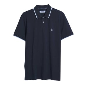 Original Penguin Heren Gestreept Normaal Poloshirt Met Korte Mouwen (Donkere saffier)