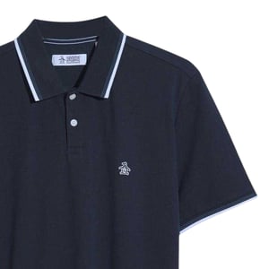 Original Penguin Heren Gestreept Normaal Poloshirt Met Korte Mouwen (Donkere saffier)