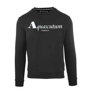 Aquascutum Heren Sweatshirt met Opschrift Crew Hals (Zwart)