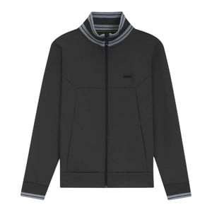 Boss Heren Track Jacket met geborduurd logo en lange mouwen (Donkergrijs)