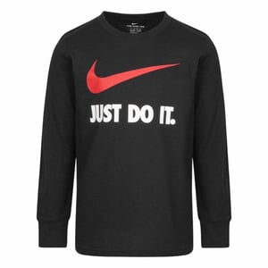 Nike Kinder-T-shirt met lange mouwen en 'Just Do It'-swoosh (Zwart)