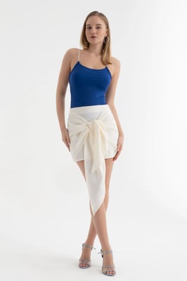 Satijnen Hoge Taille Strik Mini Rok