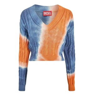 Diesel Dames-cropped-sweatshirt met V-hals en tie-dye-print (Oranje/Blauw)