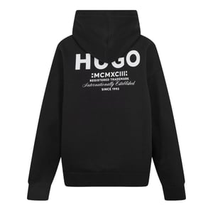 Hugo Heren Logo Katoen Overhead Relaxed Fit Hoodie (Zwart)
