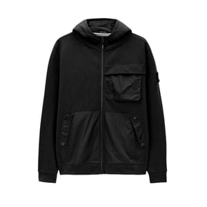 Weekend Offender Herenhoodie van gekamd katoen met doorlopende rits (Zwart)
