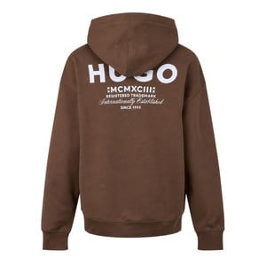 Hugo Heren Logo Katoen Overhead Relaxed Fit Hoodie (Donkerbruin)