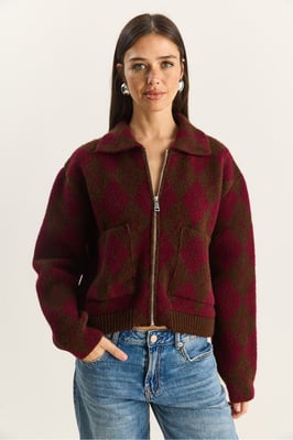 Dikke Jacquard Gebreide Cardigan met Rits