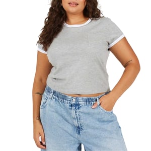 Brave Soul Dames/Dames Ringer Crew Hals Plus T-shirt (Grijs/Wit)