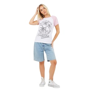 Brave Soul Dames-T-shirt met opdruk en contrasterende mouwen (Wit/siliconen)